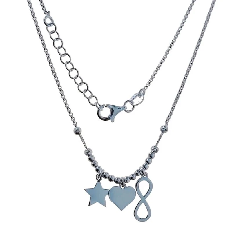 Gargantilla Plata Ley 925m mujer 41 cm. colgantes estrella corazón 8