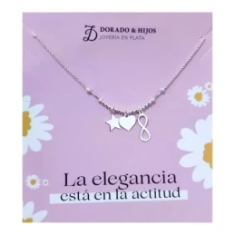 Gargantilla Plata Ley 925m mujer 41 cm. colgantes estrella corazón 8
