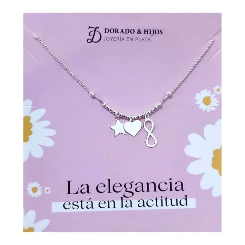 Gargantilla Plata Ley 925m mujer 41 cm. colgantes estrella corazón 8