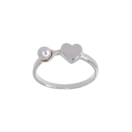 Sortija Plata Ley 925m perla 4 mm. corazón liso 6 mm. centro cabeza