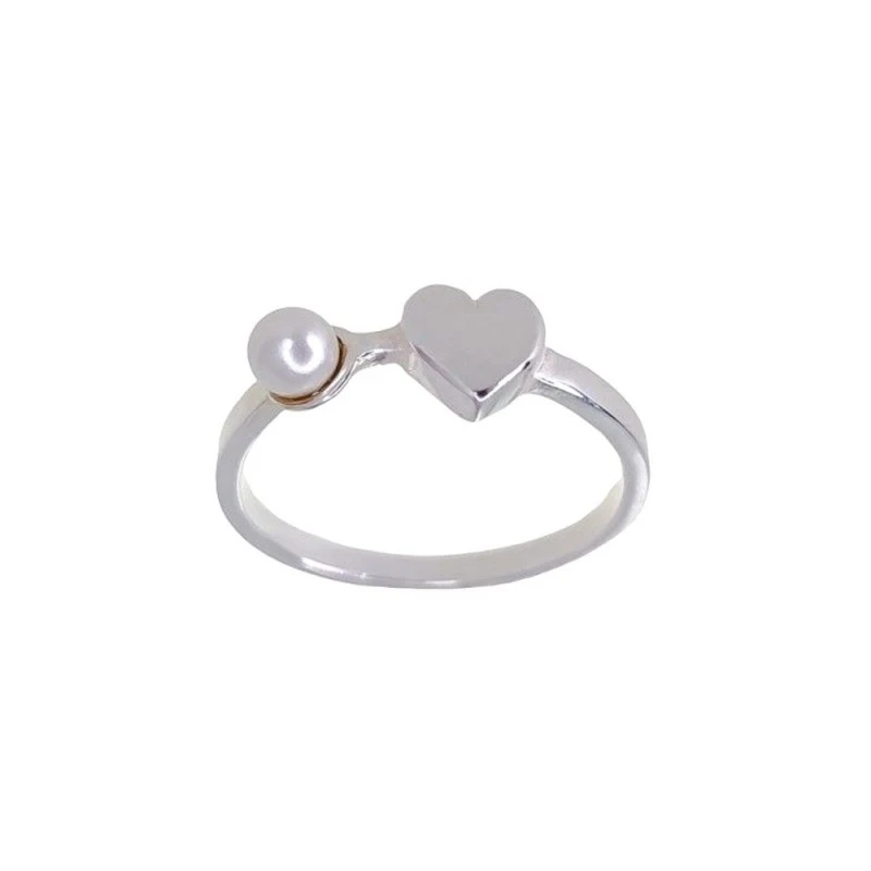 Sortija Plata Ley 925m perla 4 mm. corazón liso 6 mm. centro cabeza