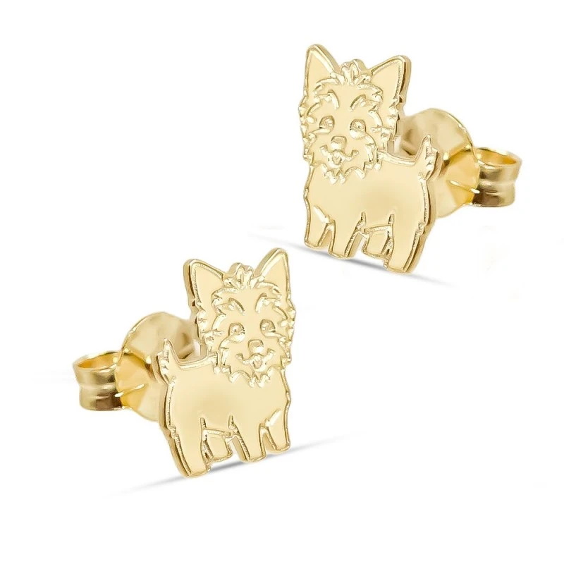 Perro Yorkshire Pendientes Plata Ley 925m. macizos chapados oro 9 mm.