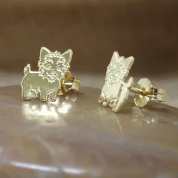 Perro Yorkshire Pendientes Plata Ley 925m. macizos chapados oro 9 mm.