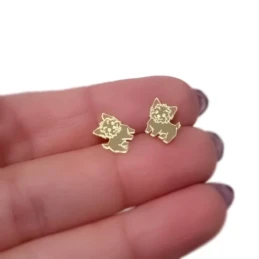 Perro Yorkshire Pendientes Plata Ley 925m. macizos chapados oro 9 mm.