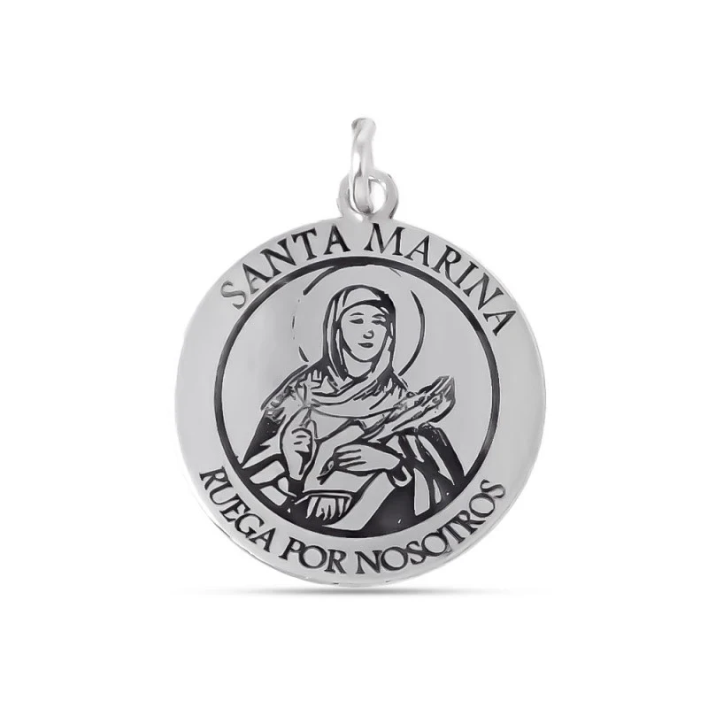Santa Marina Medalla Plata Ley 925m maciza 20 mm. grabado láser lisa