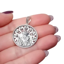 Virgen de la Cabeza Medalla Plata Ley 925m maciza 27 mm. circonitas.