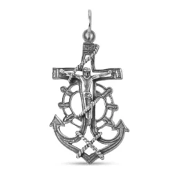 Cruz Marinera Colgante Plata Ley 925m unisex 38 mm. Cristo oxidada
