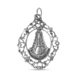 Virgen del Rocío Medalla Plata Ley 925 colgante 36 mm. oxidada detall
