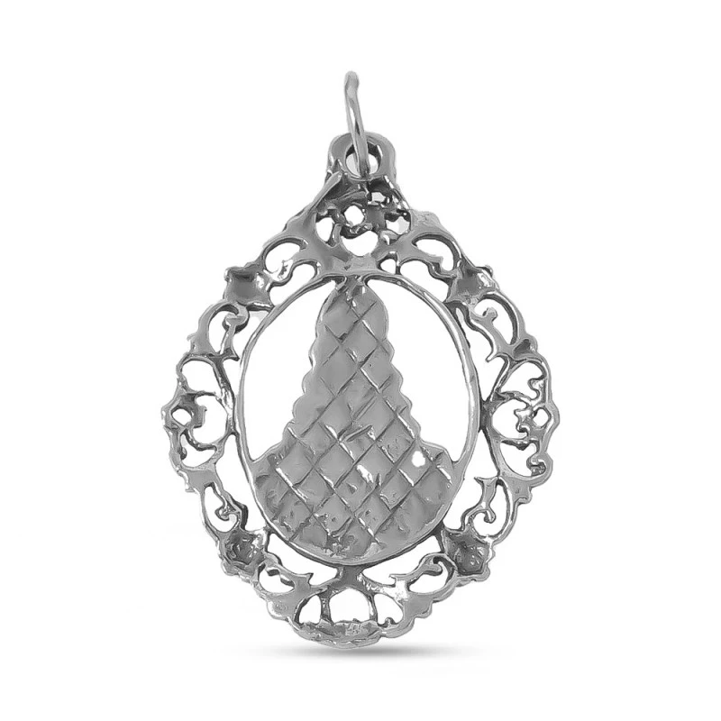 Virgen del Rocío Medalla Plata Ley 925 colgante 36 mm. oxidada detall