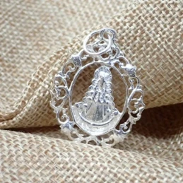 Virgen del Rocío Medalla Plata Ley 925 colgante 36 mm. detalles calad