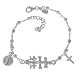 Pulsera Cruz de Caravaca Medalla San Benito Plata Ley 925m 17 cm. com