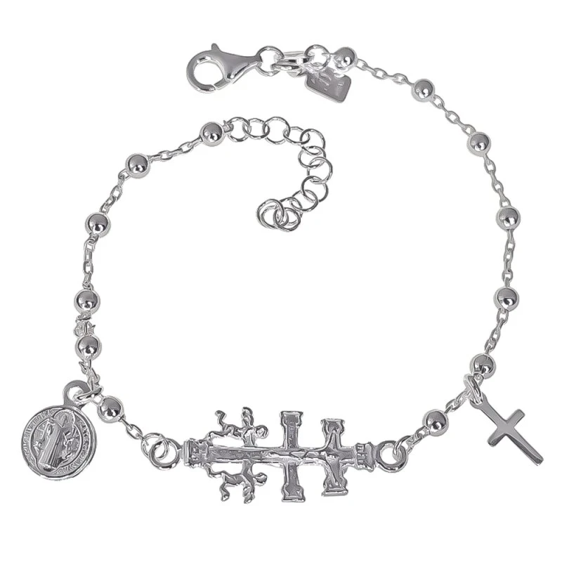 Pulsera Cruz de Caravaca Medalla San Benito Plata Ley 925m 17 cm. com