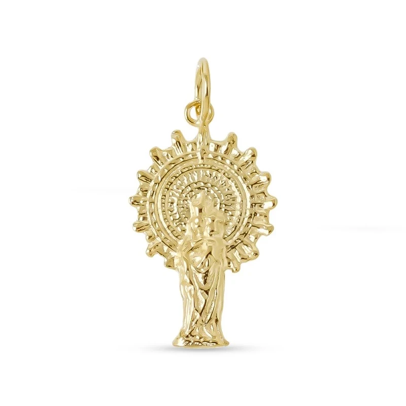 Virgen del Pilar Colgante Plata Ley 925m chapado oro silueta 30 mm.