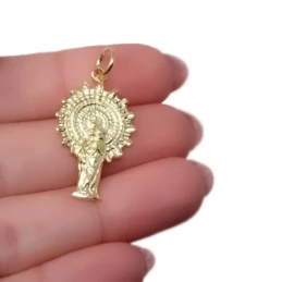 Virgen del Pilar Colgante Plata Ley 925m chapado oro silueta 30 mm.