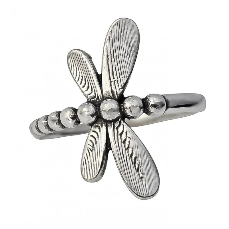 Sortija Plata Ley 925m forma libélula 20 mm. ancho máximo cuerpo 2 mm