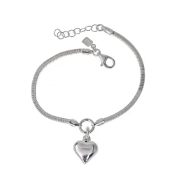 Pulsera Plata Ley 925m cadena topo 17 cm. lapidada ancho 2 mm. corazó