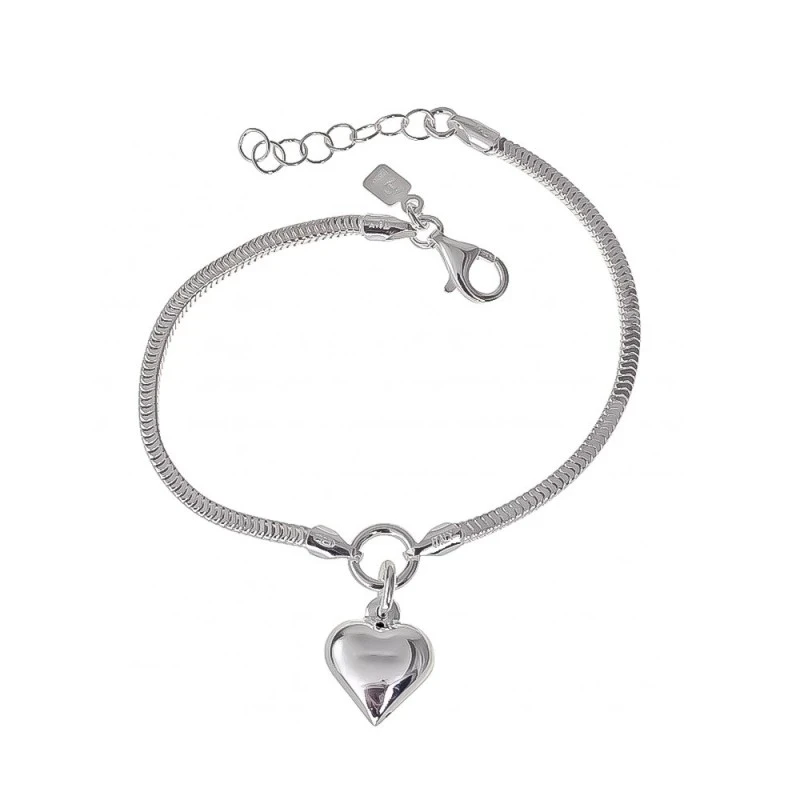 Pulsera Plata Ley 925m cadena topo 17 cm. lapidada ancho 2 mm. corazó