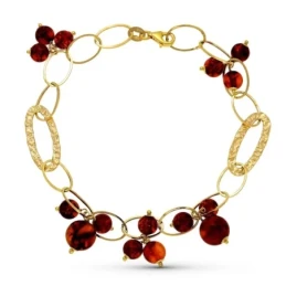 Pulsera Oro 18k mujer eslabones combinados detalle piedras color