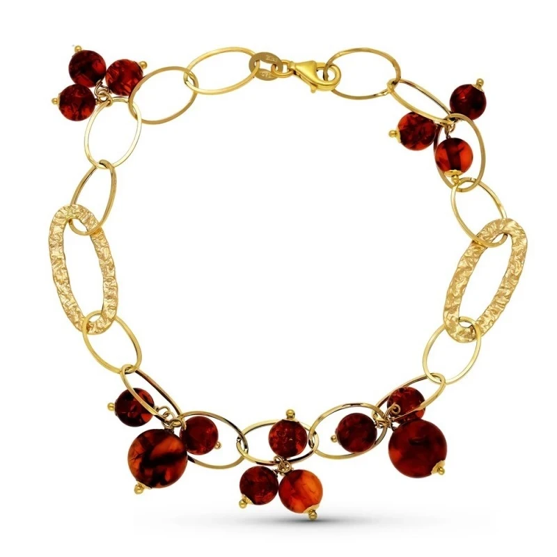Pulsera Oro 18k mujer eslabones combinados detalle piedras color