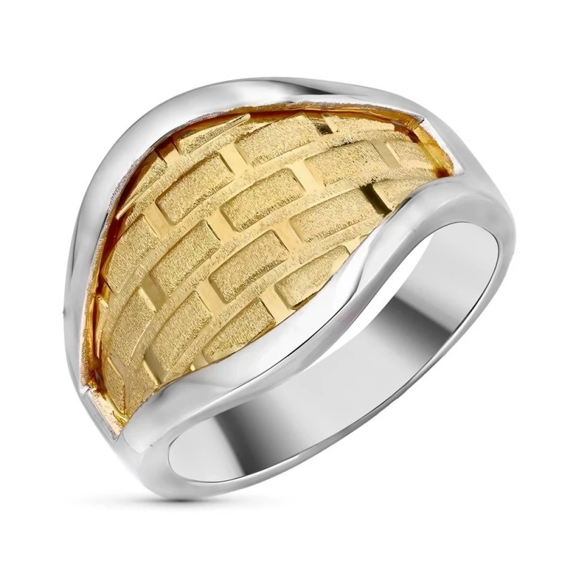 Sortija Oro Bicolor 18k mujer mate brillo detalle cabeza formas recta