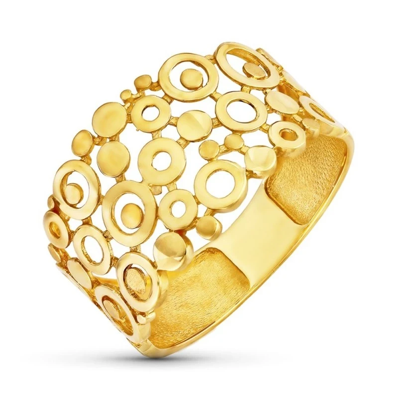Sortija Oro 18k mujer cabeza círculos calados lisos