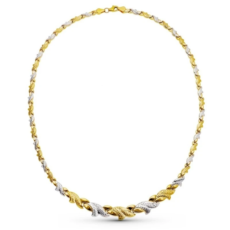Gargantilla Oro Bicolor 18k mujer detalles combinados liso