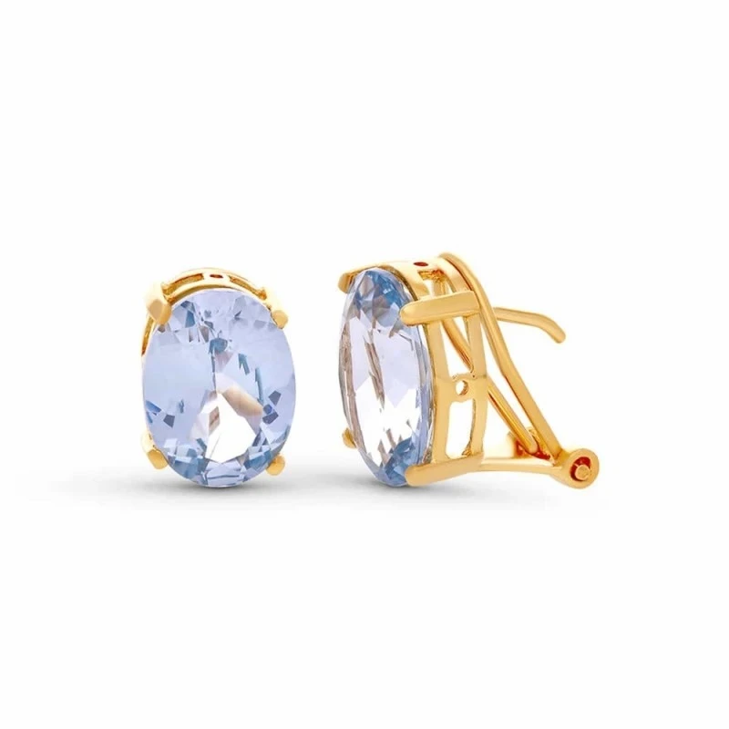 Pendientes Oro 18k mujer 12 mm. piedra color azul ovalada