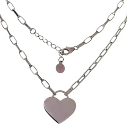 Gargantilla Plata Ley 925m mujer 46 cm. corazón 22 mm. cadena forzada