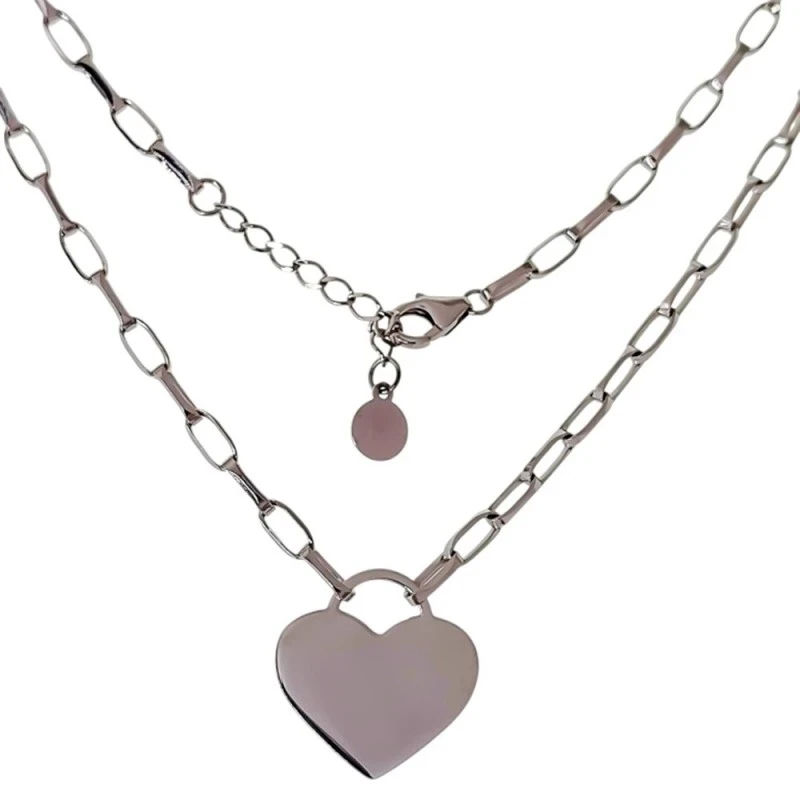 Gargantilla Plata Ley 925m mujer 46 cm. corazón 22 mm. cadena forzada