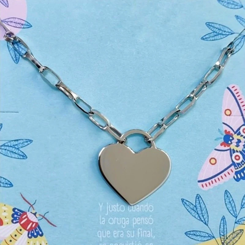 Gargantilla Plata Ley 925m mujer 46 cm. corazón 22 mm. cadena forzada