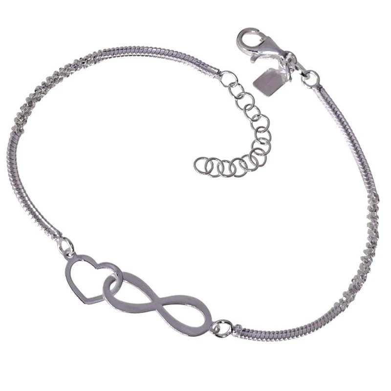Pulsera Plata Ley 925m mujer 17 cm. cadena topo combinada rizada cora
