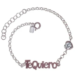 Pulsera Plata Ley 925m mujer 16 cm. mensaje TE QUIERO 25 mm. circonit