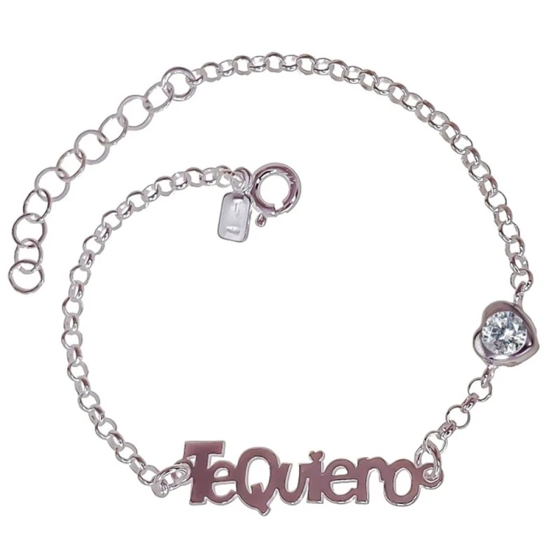 Pulsera Plata Ley 925m mujer 16 cm. mensaje TE QUIERO 25 mm. circonit