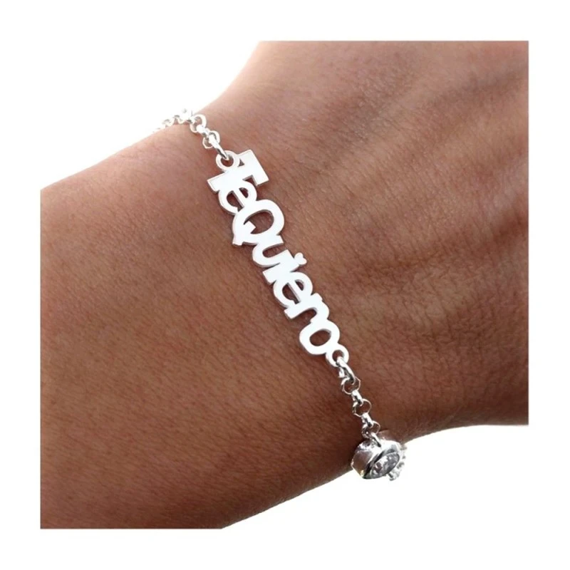 Pulsera Plata Ley 925m mujer 16 cm. mensaje TE QUIERO 25 mm. circonit