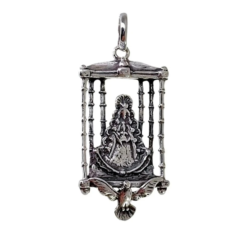 Virgen del Rocío Colgante Medalla Plata Ley 925m unisex 30 mm. sobre
