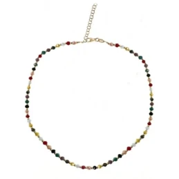 Gargantilla Plata Ley 925m chapada oro 38 cm. piedras colores combina