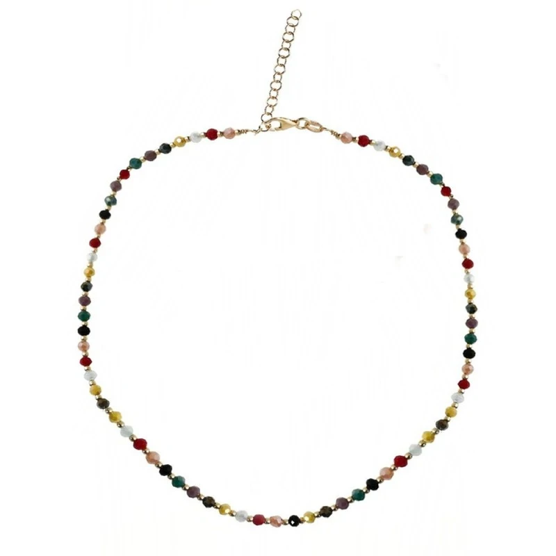 Gargantilla Plata Ley 925m chapada oro 38 cm. piedras colores combina
